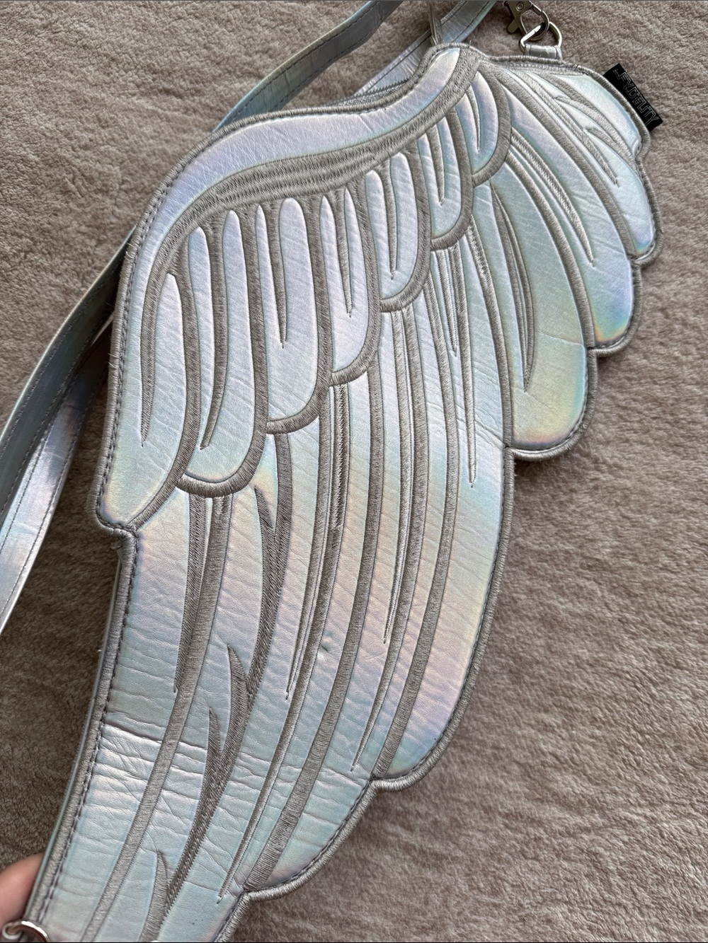 Fydelity Silver Holographic Iridescent Wing Sling Back Backpack - Picture 5 of 7